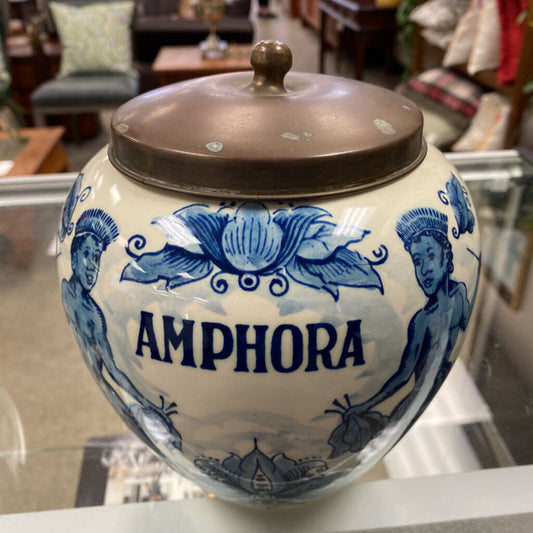 Delft Amphora Jar w/Copper Lid