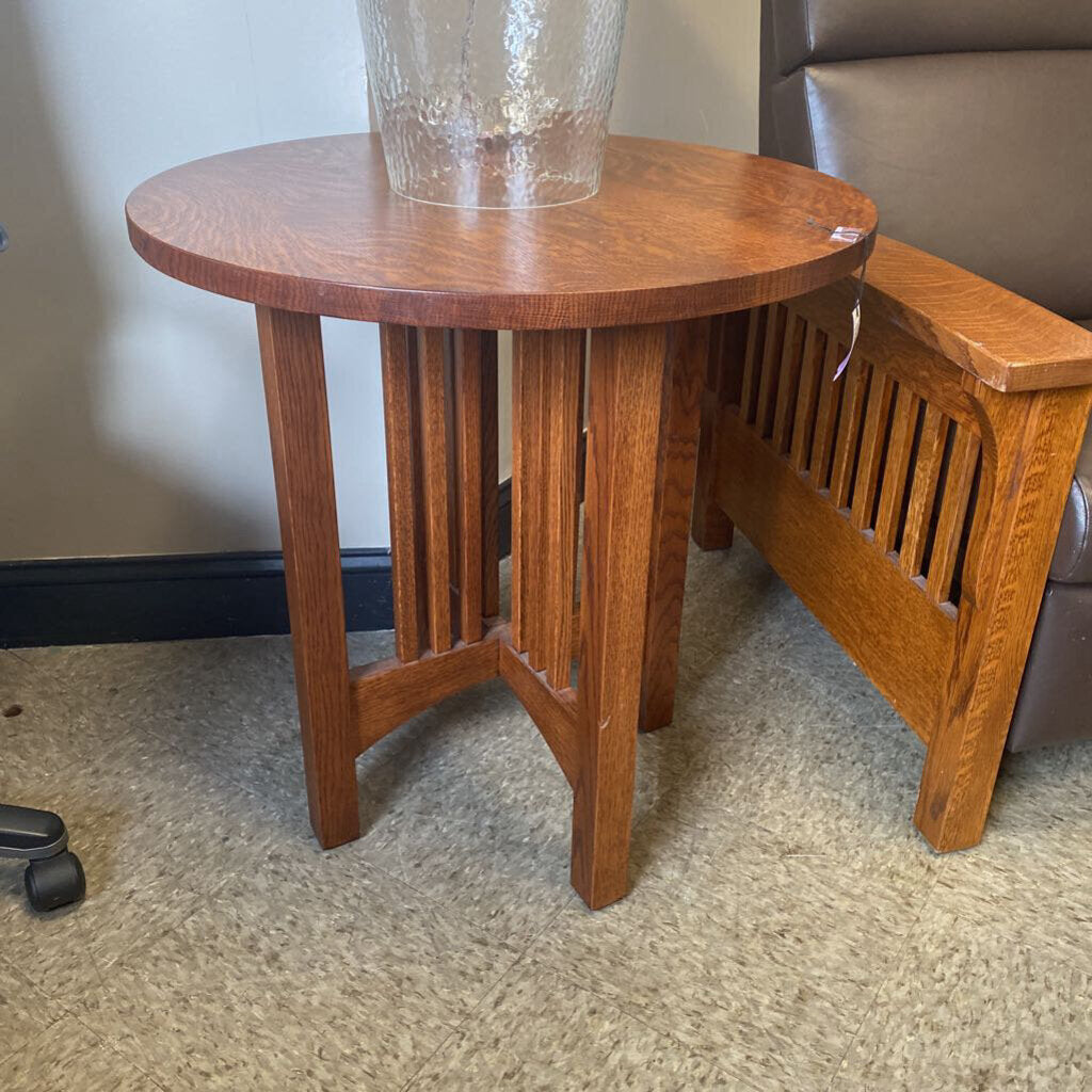 Round Mission Oak Side Table