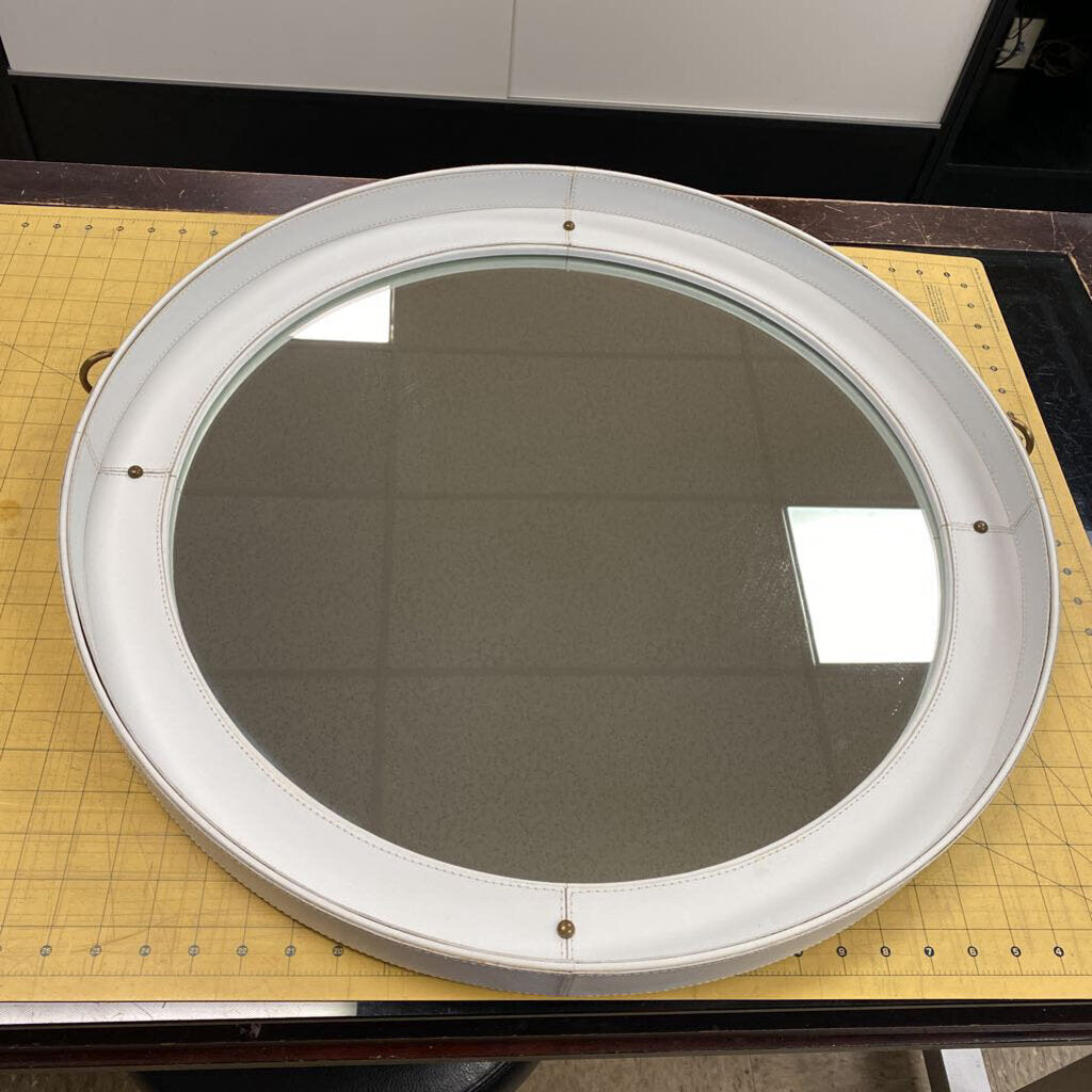 Leather Framed Round Mirror