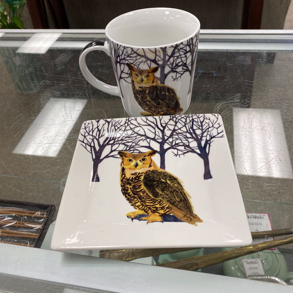 Two Can Art Owl Mug and Plate