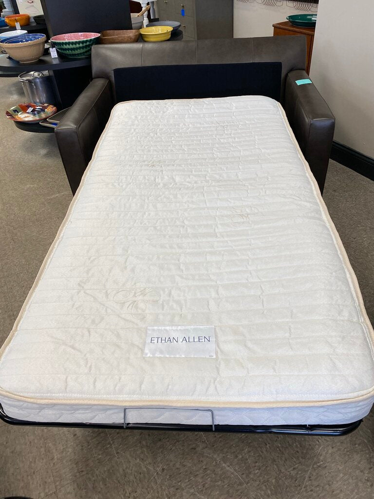 Ethan Allen Spencer Leather Track-Arm Sleeper