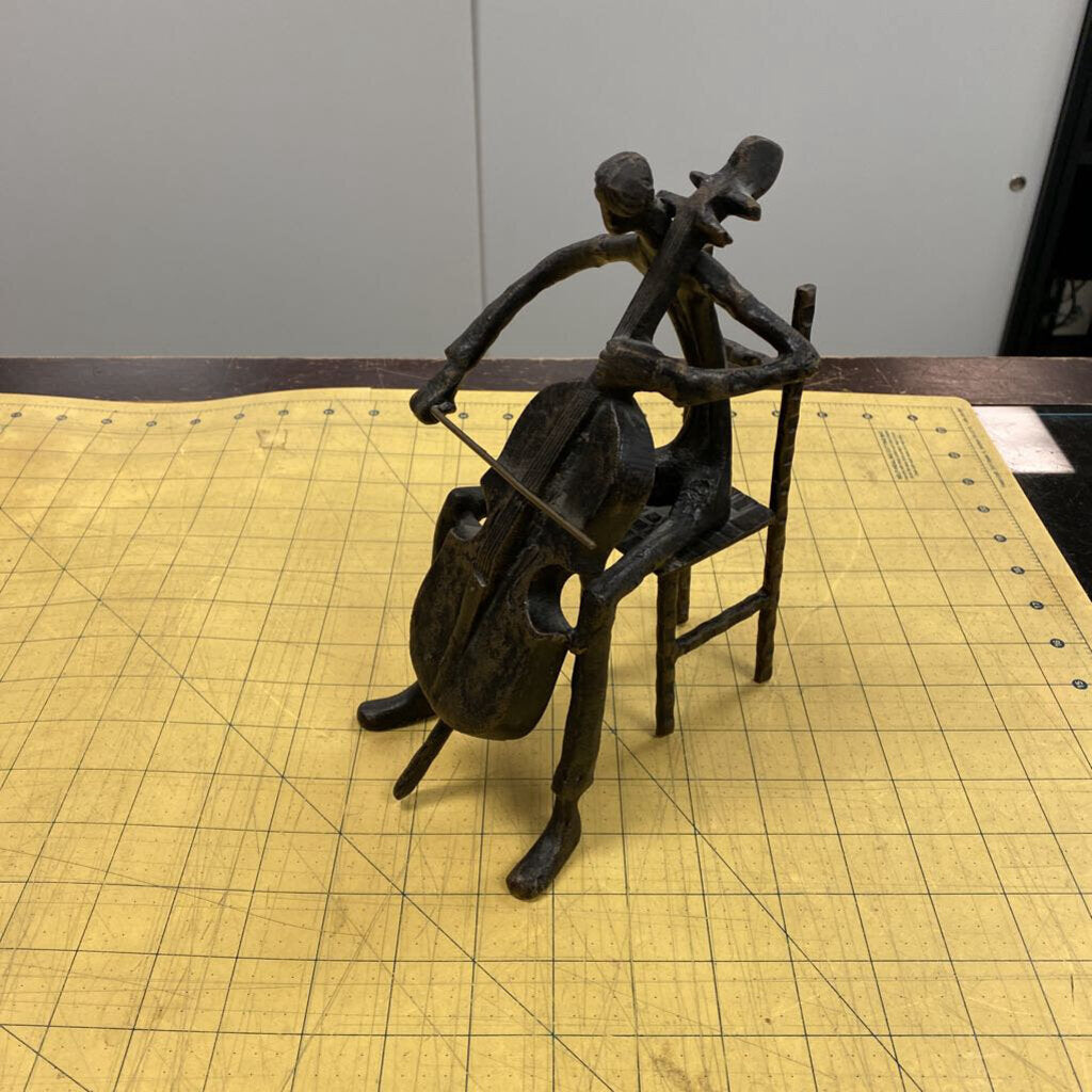 Rustic Metal Cello Musician Figure