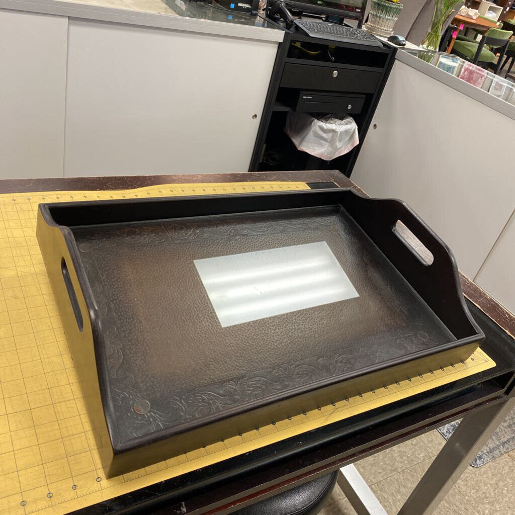 Wood Tray w/Embossed Leather Base