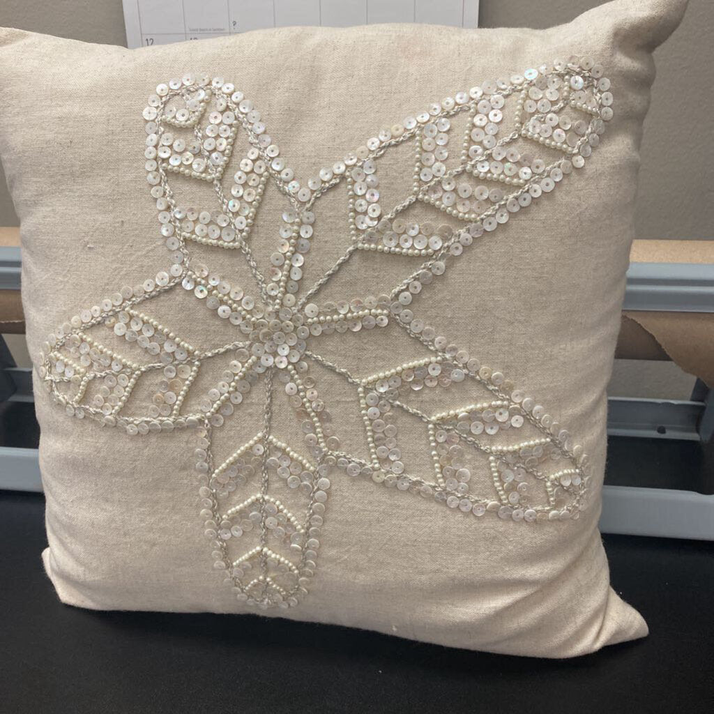 Linen/Pearl Bead Starfish Pillow