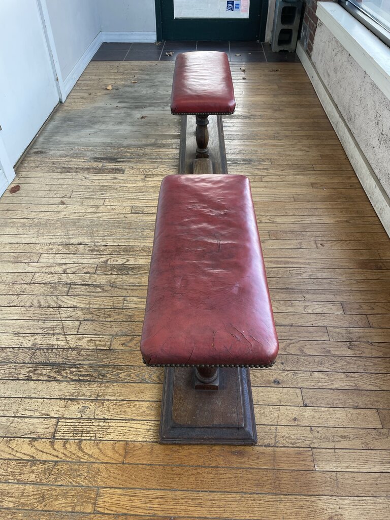 Antique Wooden Church Pew with Leather Seats