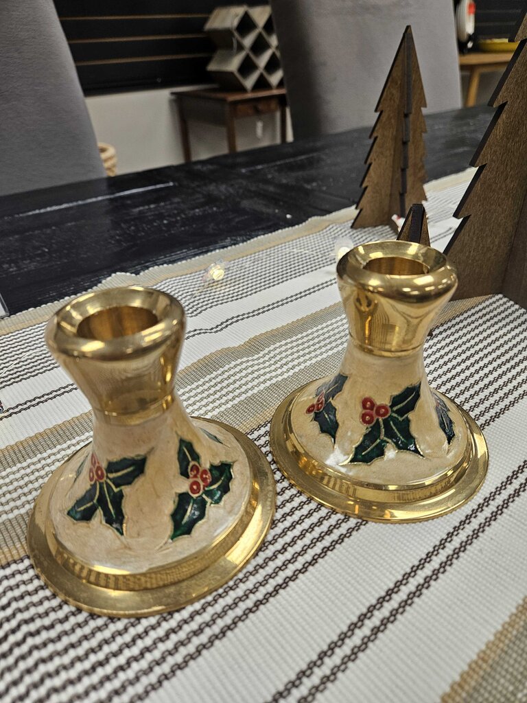 Holly Brass Candlesticks - Set of 2