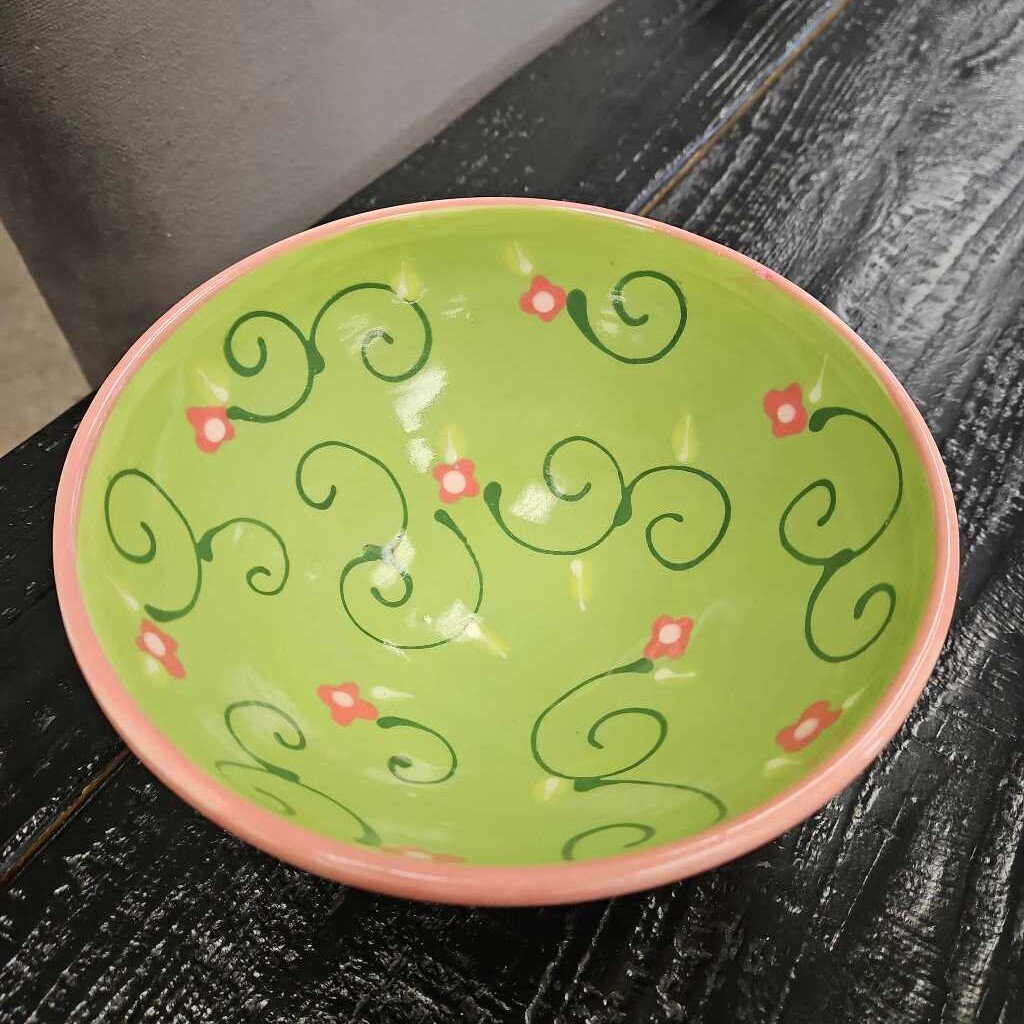 Medium Pink Bowl with Flowers by Lacey Pots