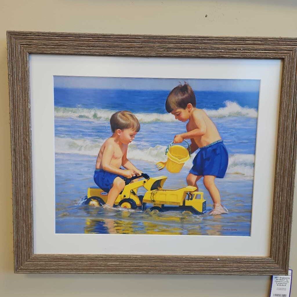 "Engineering the Beach" by Candace Lovely Framed Print