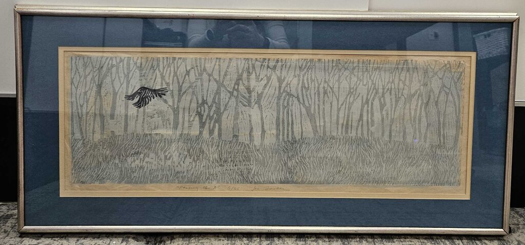 "Passing Bird" Woodblock Print by Joseph A. Lasker