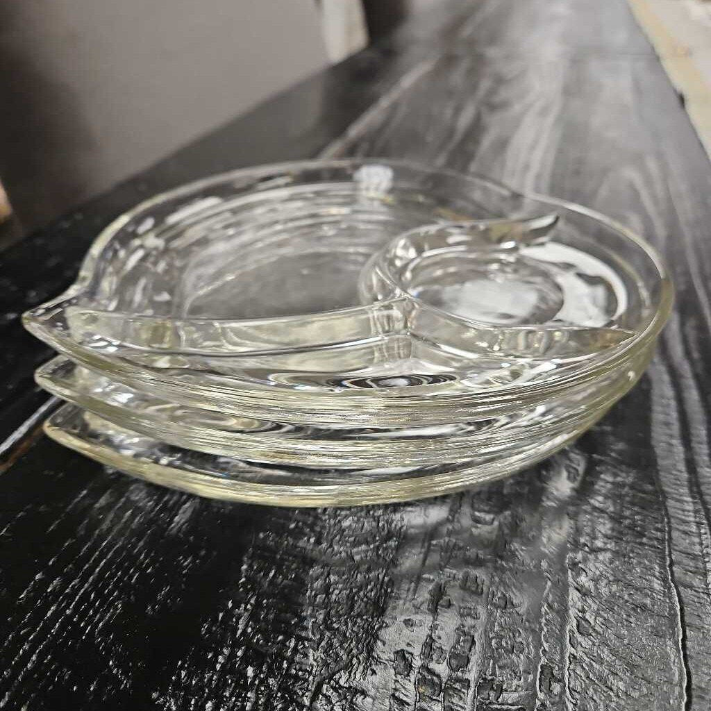 MCM Glass Segmented Relish Dish - Set of 3