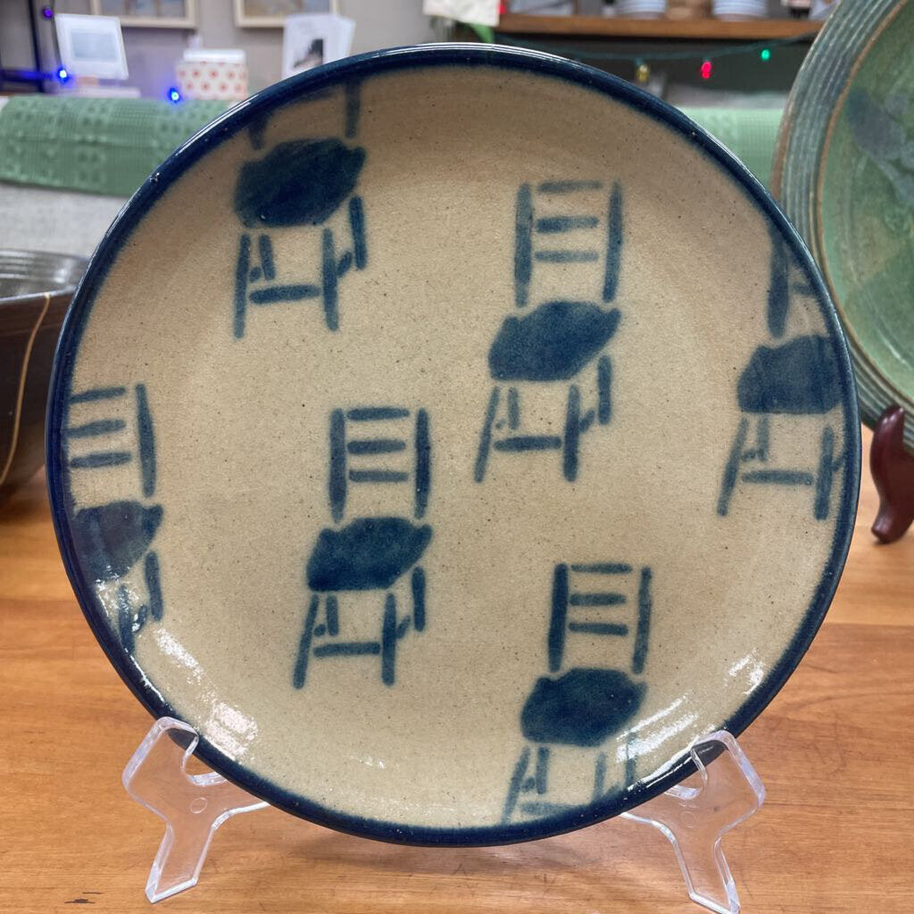 Rare Vintage Rustic Monroe Salt Works Stoneware Chair Platter