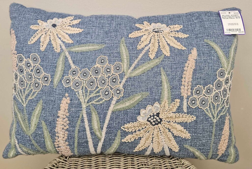 Embroidered Floral Throw Pillow