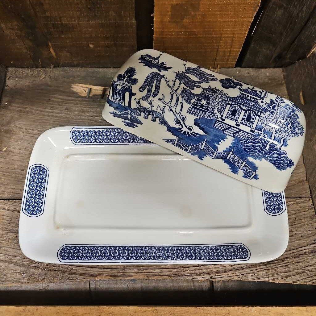 Churchill England Blue Willow Covered Butter Dish