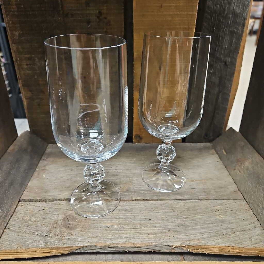 Vintage Bohemia Cut Crystal Ball Stem Goblets - Set of 2