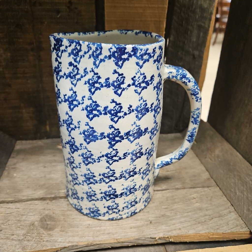 Vintage Blue Spongeware Stoneware Pitcher