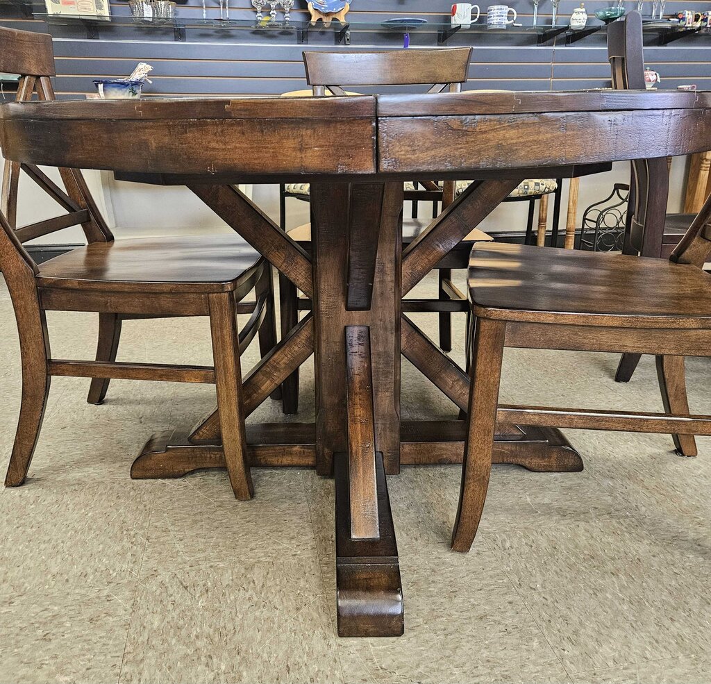 Pottery Barn Benchmark Collection Round Expandable Dining Table & 5 Chairs