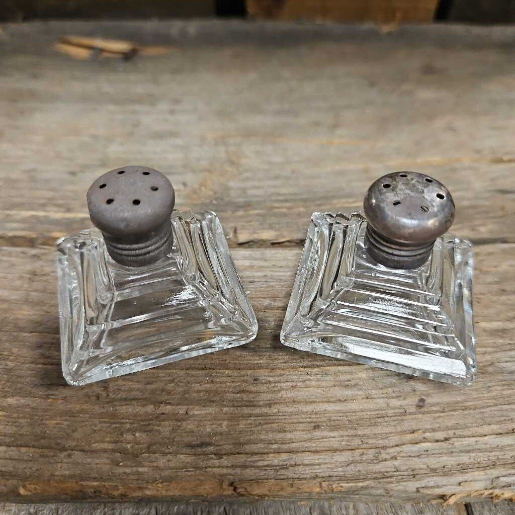 Vintage Glass Mini Salt & Pepper Shakers w/Metal Tops