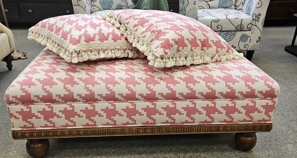 Lee Jofa Custom Upholstered Ottoman & Pillows