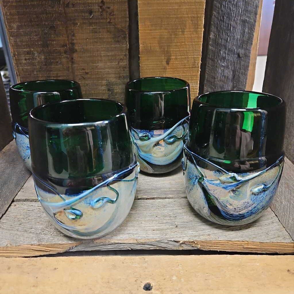 Handblown Iridescent Textured Wine Glasses - Set of 4