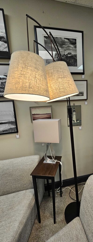 Modern Arc 3 Armed Metal Floor Lamp with Lined Shades