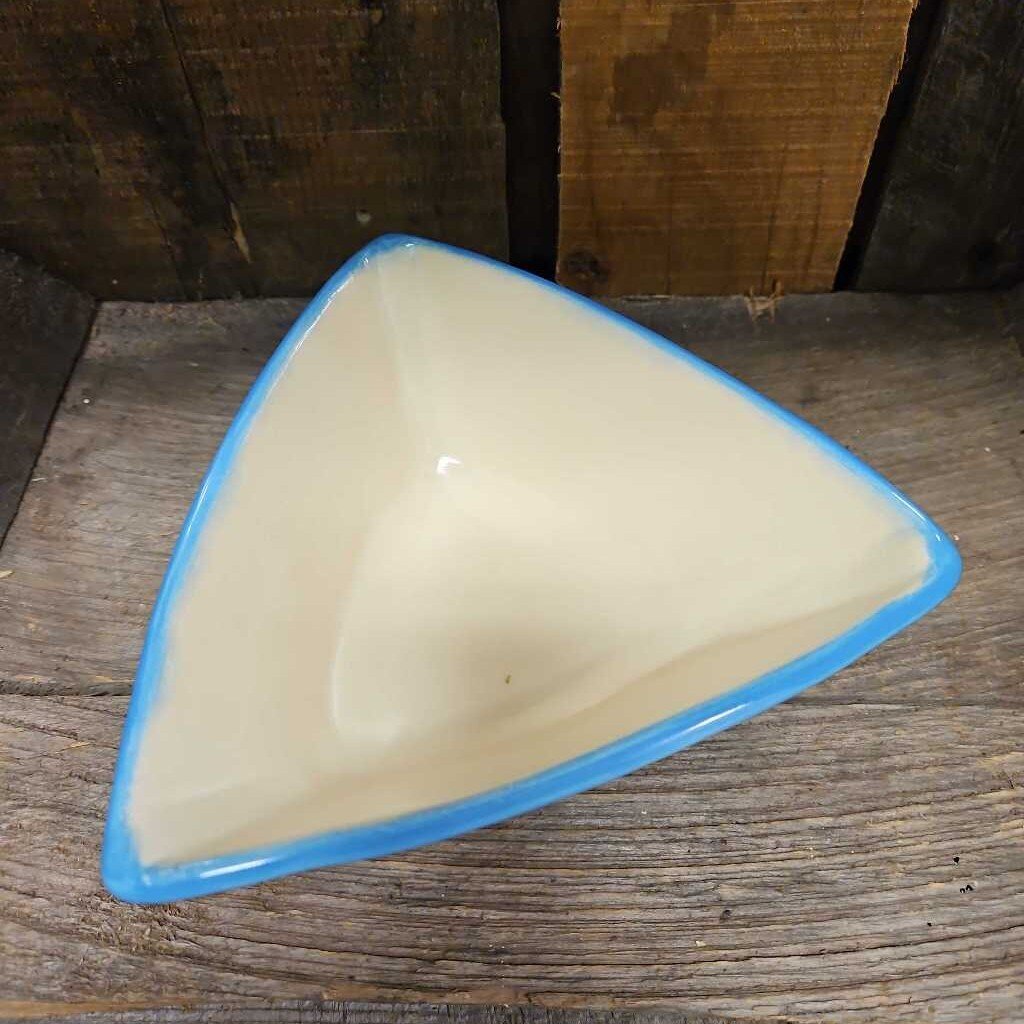 Blue Triangular Glazed Ceramic Bowls - Set of 3