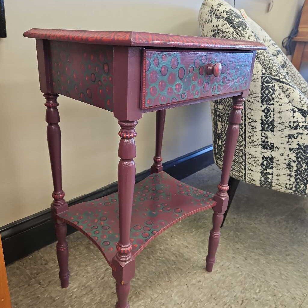 Hand Painted Single Drawer Accent Table