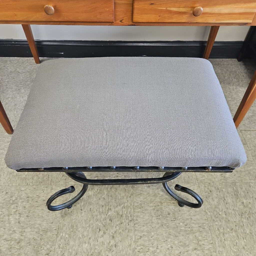 Upholstered Metal Vanity Stool with Scrollwork Base