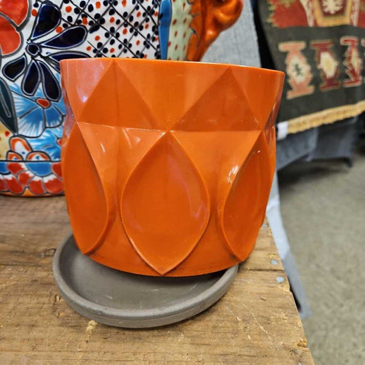 Orange Planter with Ceramic Saucer