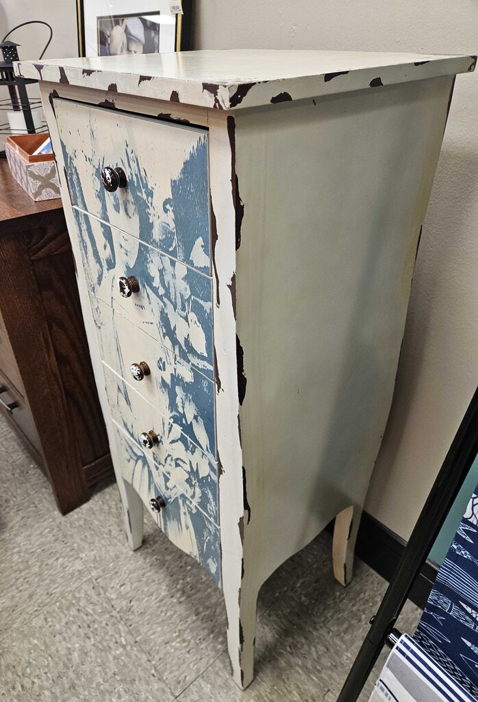 Shabby Chic 5-Drawer Dresser with Portrait of Woman
