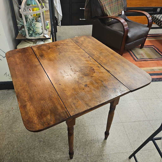 Antique Wood Drop Leaf Table with Turned Legs