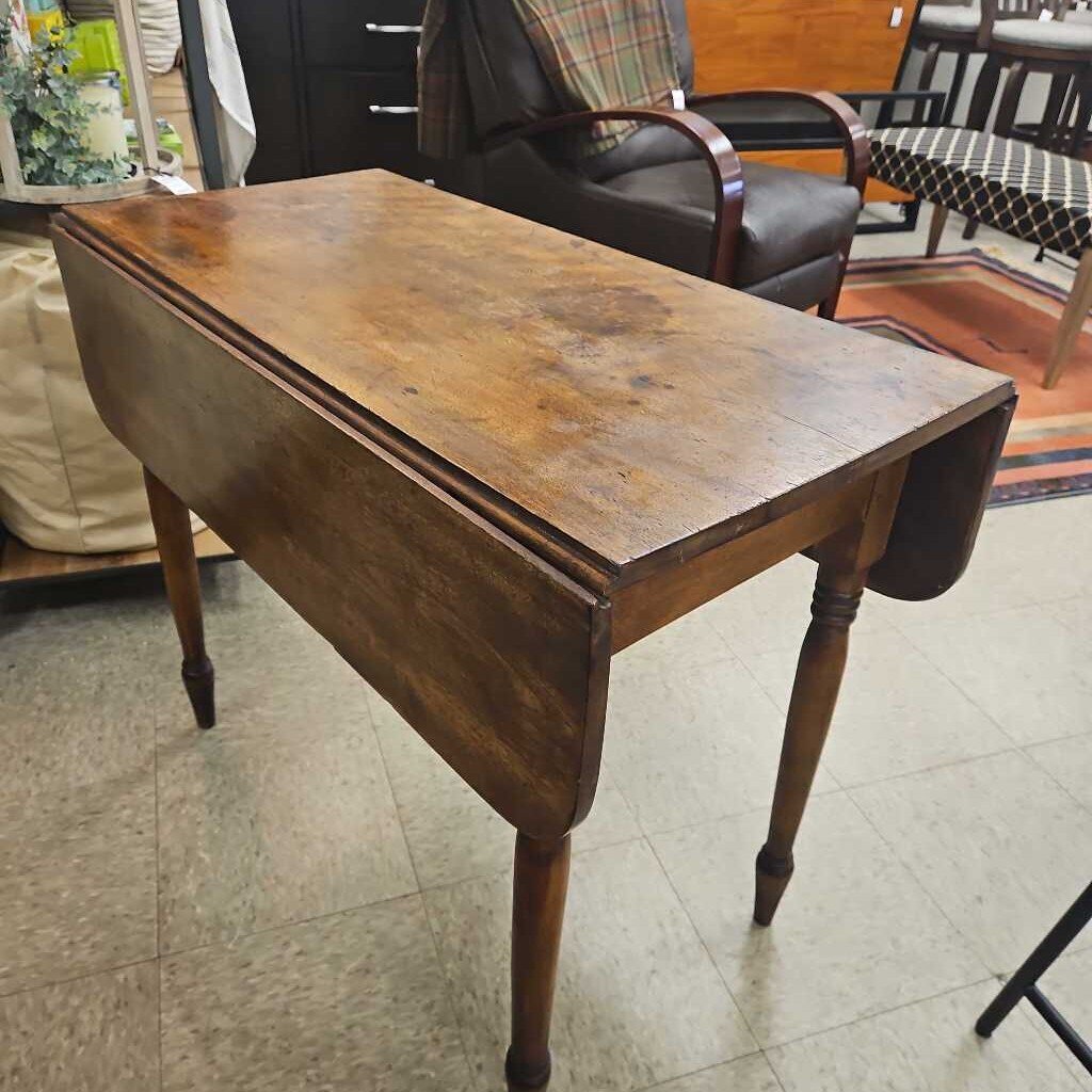 Antique Wood Drop Leaf Table with Turned Legs