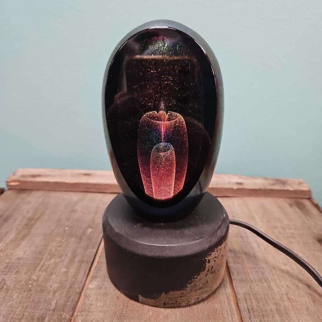 Nebula Effect Decorative Glass Sculpture on Lighted Base by John P. Scott Woodworking