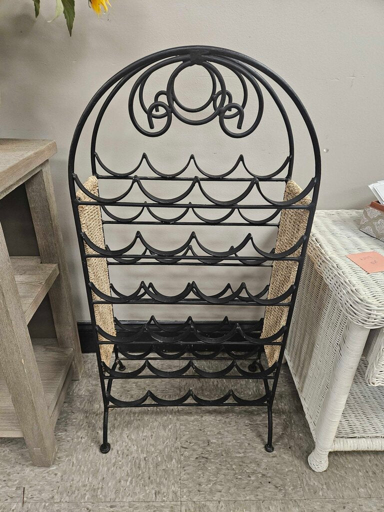 Iron 24-Bottle Wine Rack with Woven Sides