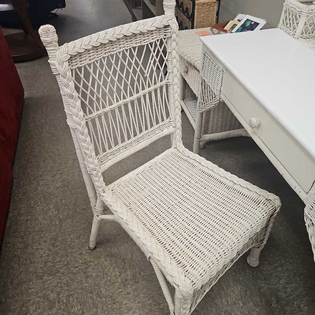 Vintage White Wicker Desk and Chair Set