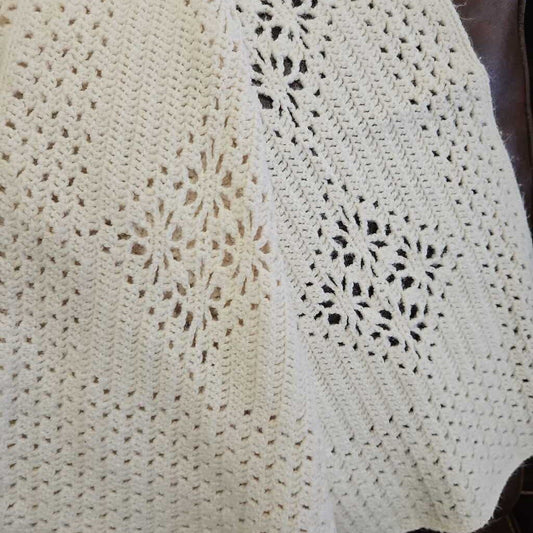 Crocheted Wool Throw in Cream