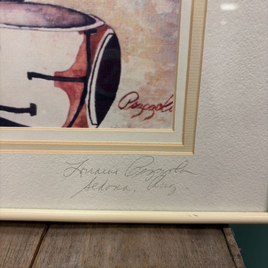 Framed Watercolor Painting of Woman with Pots