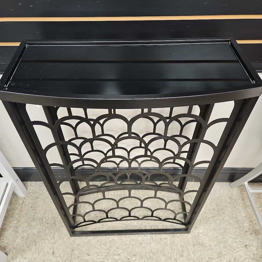 Mid-Century Glass Top Wine Rack Table