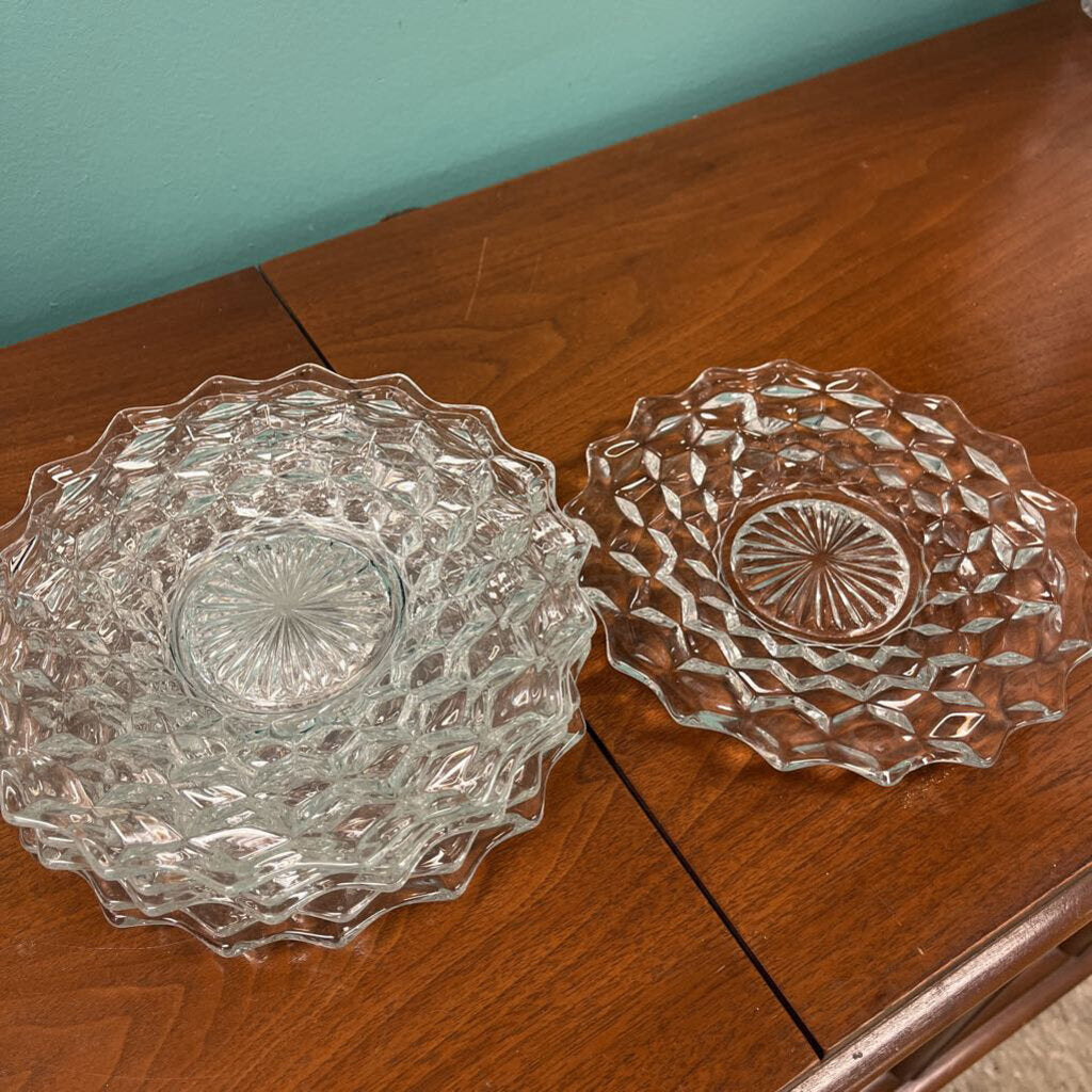 Fostoria American Clear Glass Salad Plate with Optic Block Pattern - Set of 6