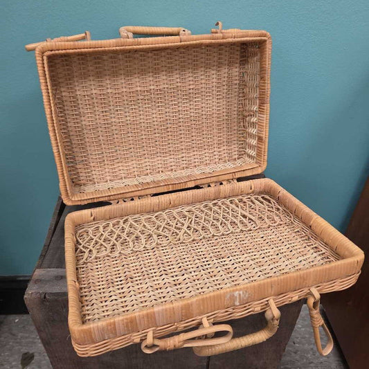 Vintage Handwoven Valise-Style Wicker Mini Suitcase