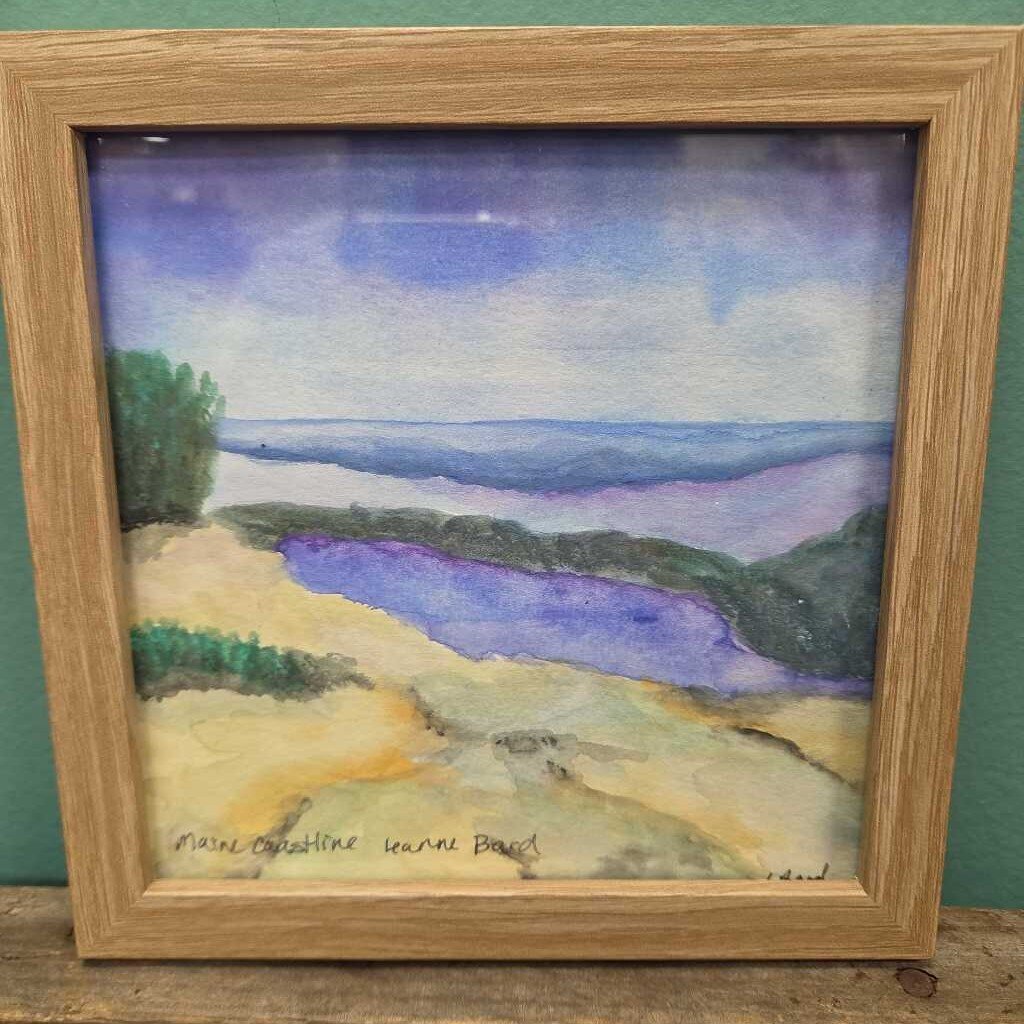 "Maine Coastline" - Watercolor on Paper by Leanne Bard - Framed