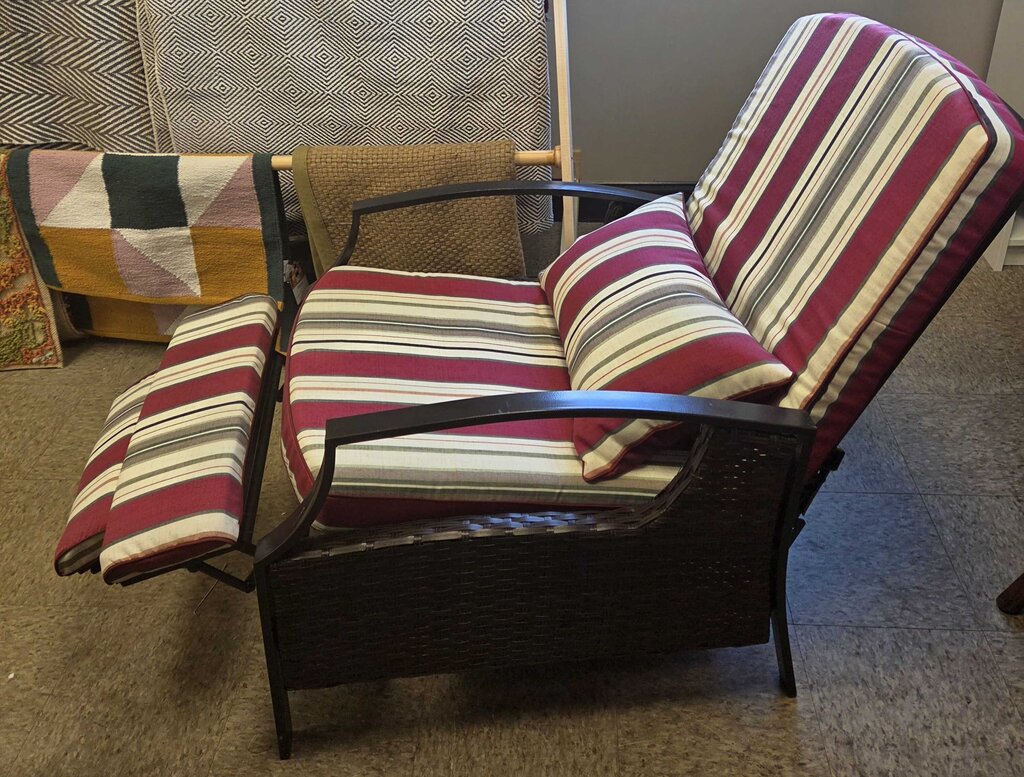 Plastic Rattan Upholstered Outdoor Recliners with Steel Frame - 2 Available
