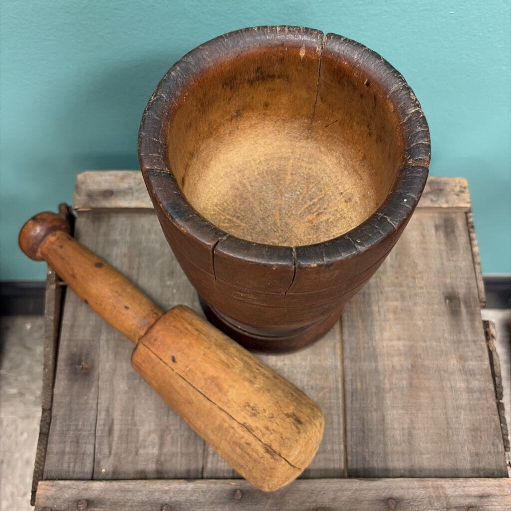Vintage Wooden Mortar and Pestle Set