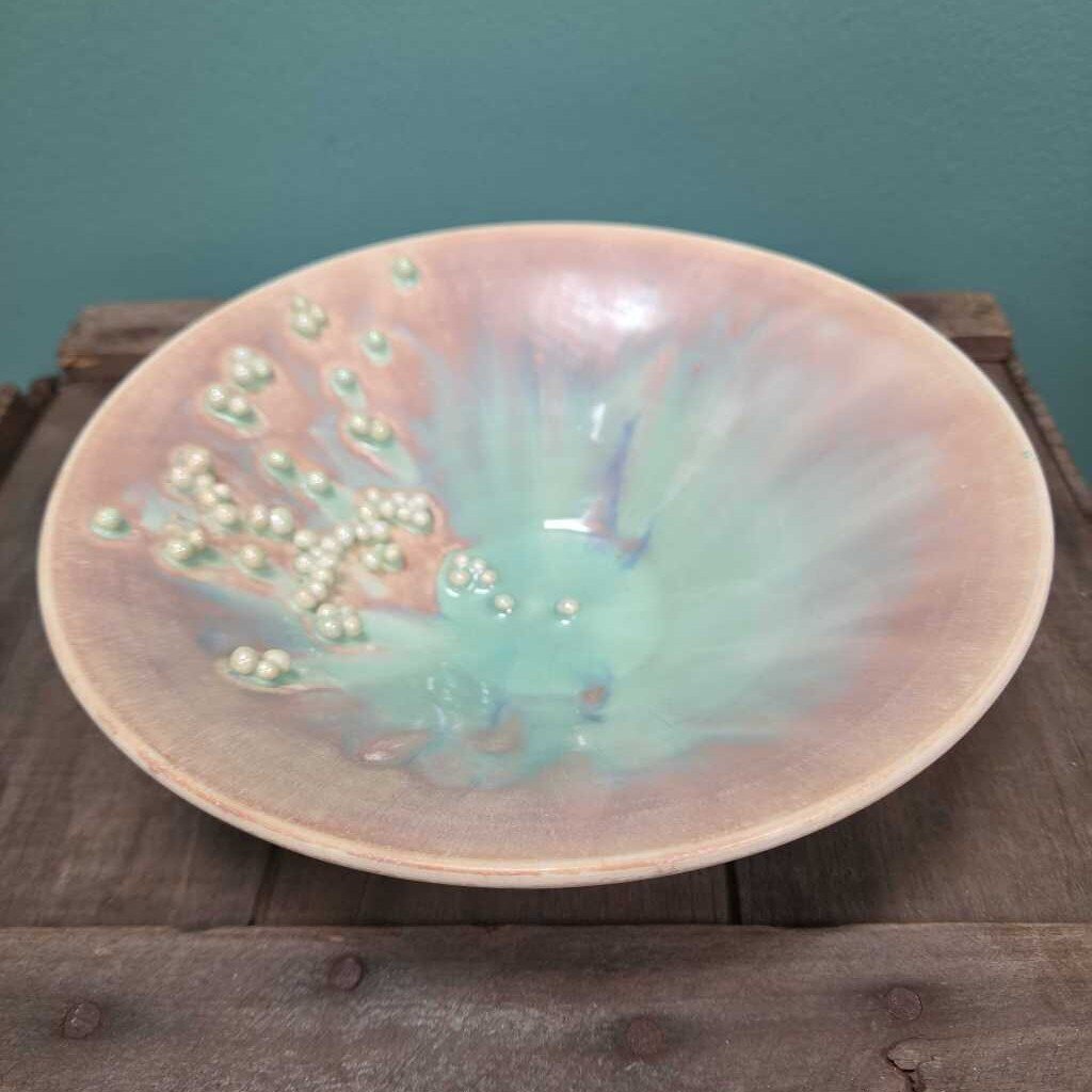 Ceramic Bowl with Iridescent Glaze and Applied Bead Decoration by Paul Rodrique