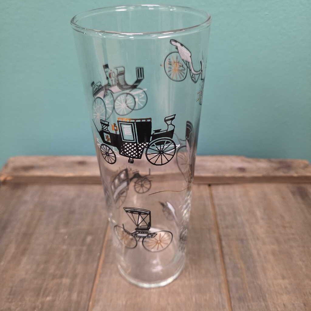 Libbey Glass High Ball Glasses with Carriage Design - Set of 7
