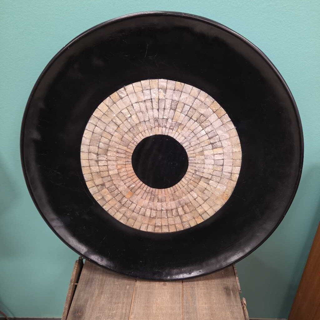 Mid-Century Modern Decorative Wood Plate with Mother of Pearl Inlay