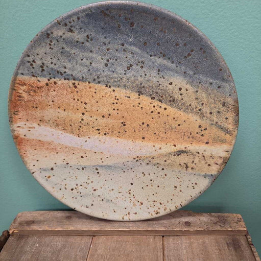 Studio Pottery Plate with Abstract Striped and Speckled Design - Set of 5