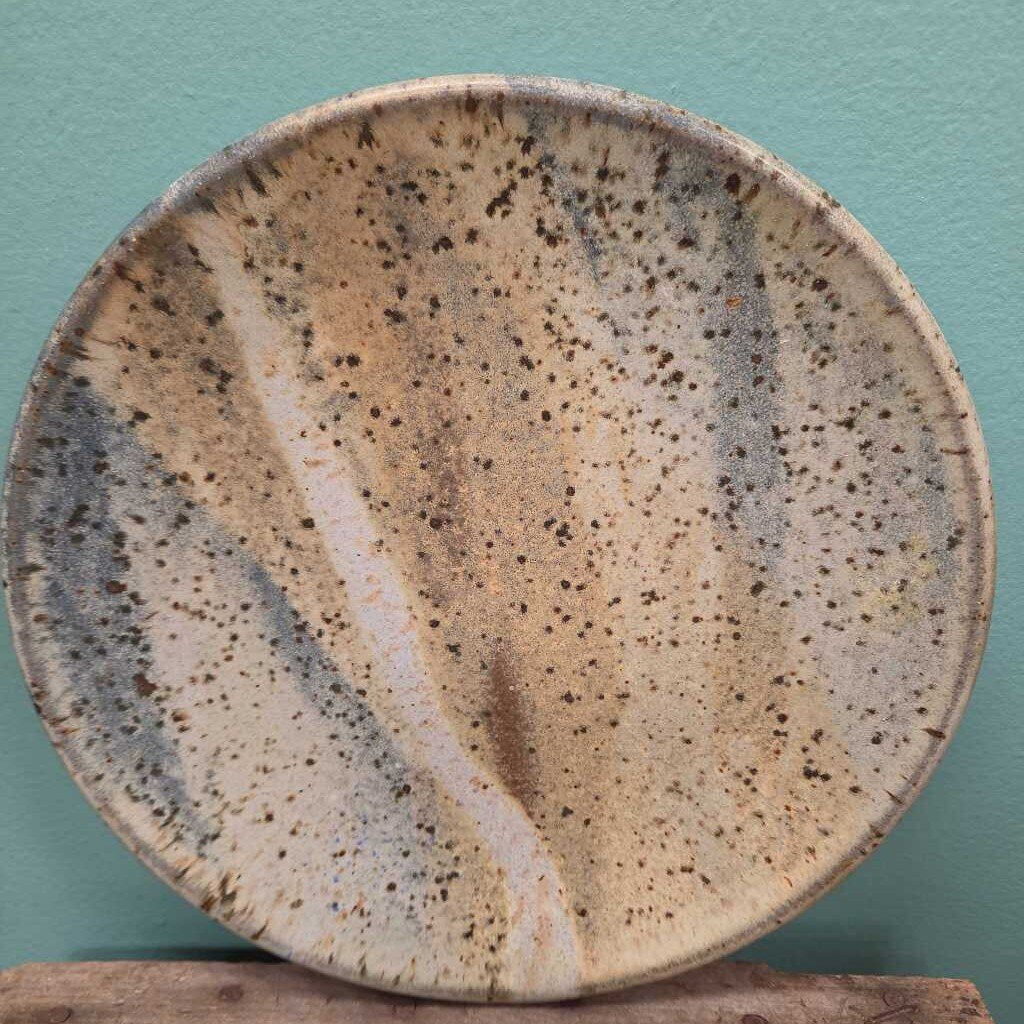Studio Pottery Plate with Abstract Striped and Speckled Design - Set of 5