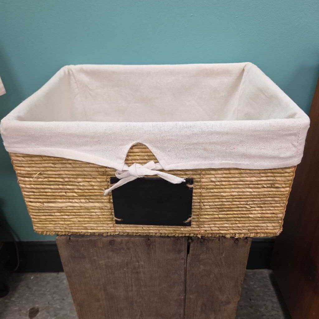 Wicker Storage Basket with Lined Liner and Chalkboard Label