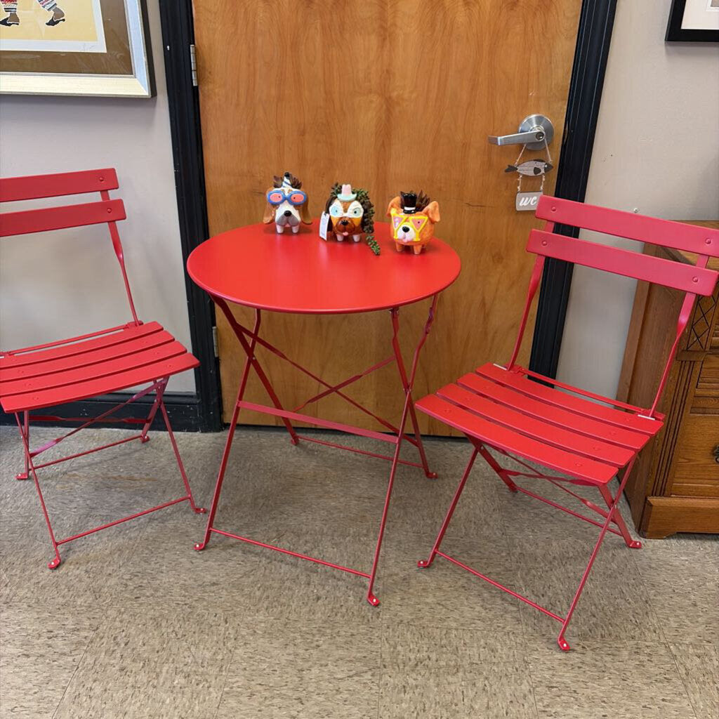 3-Piece Red Folding Bistro Table and Chair Set