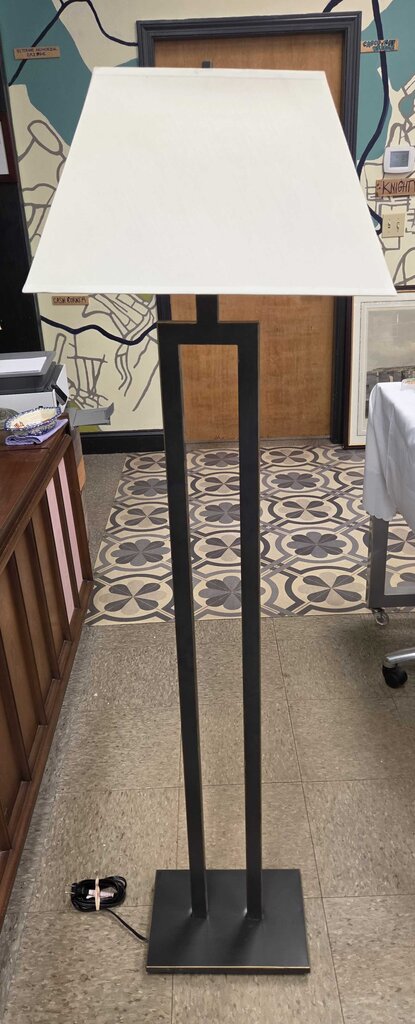 Modern Bronze Metal Open Rectangle Floor Lamp with Fabric Shade
